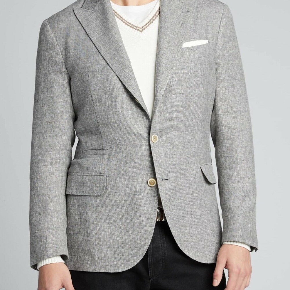 NWT $2,995 Brunello Cucinelli Peak Lapel Linen Ble